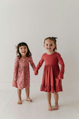 Girls Ribbed Ballet Dress in Dusty Cedar
