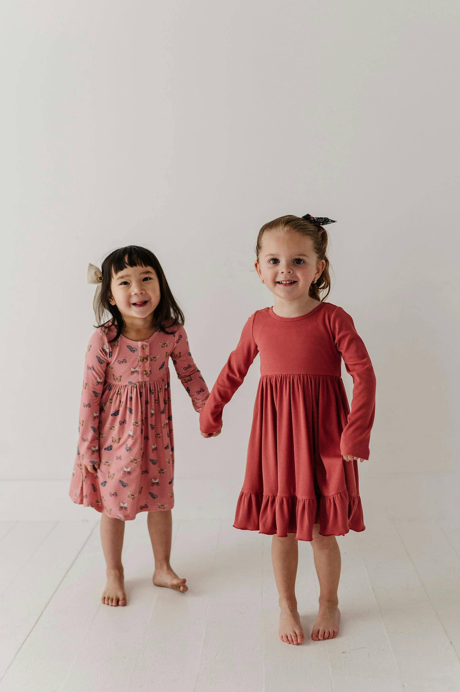 Girls Long Sleeve Henley Dress in Butterfly Bloom