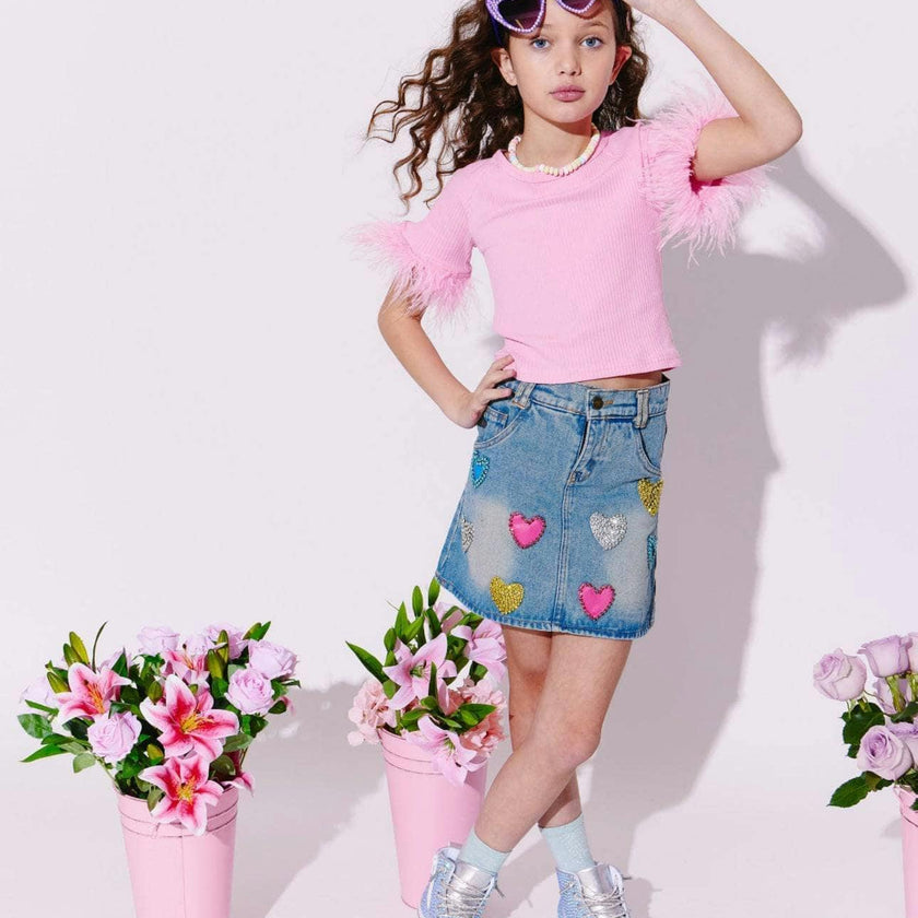Women's Sparkle Heart Denim Skirt
