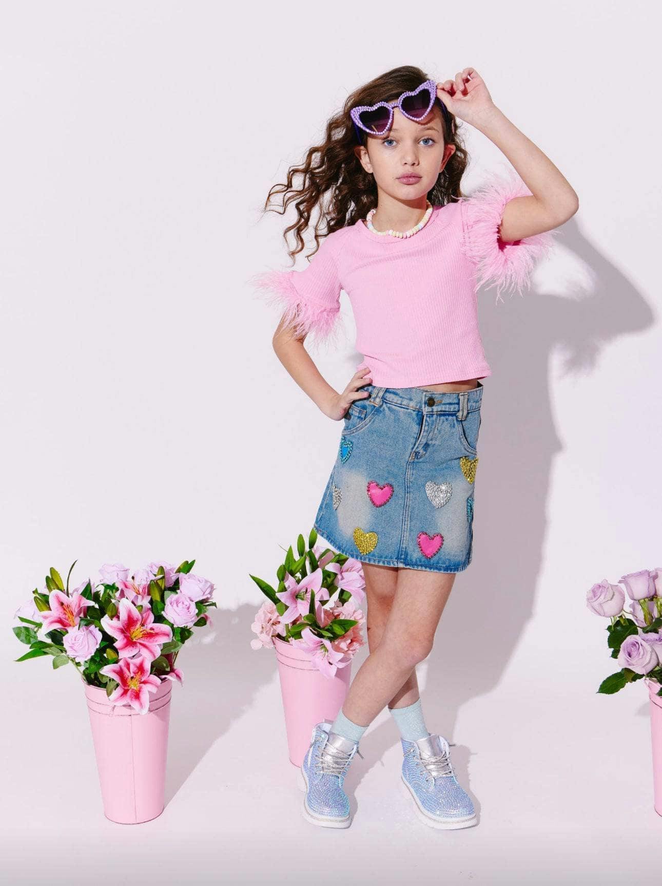 Women's Sparkle Heart Denim Skirt