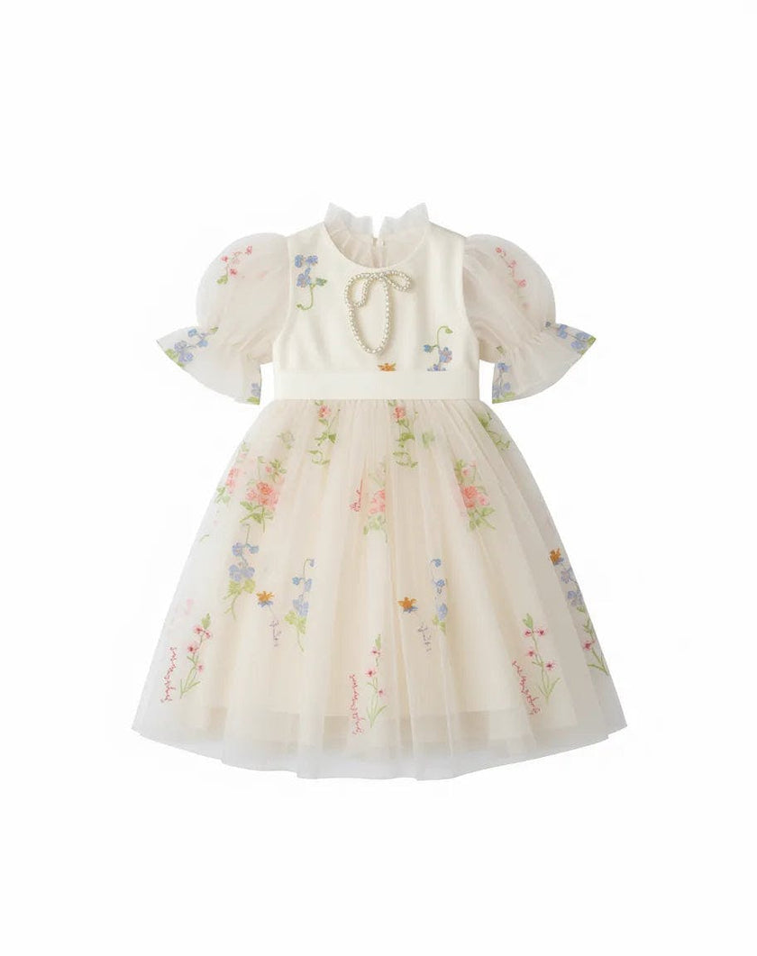 Enchanted Bloom Embroidered Ivory Flower Girl Dress for Girls