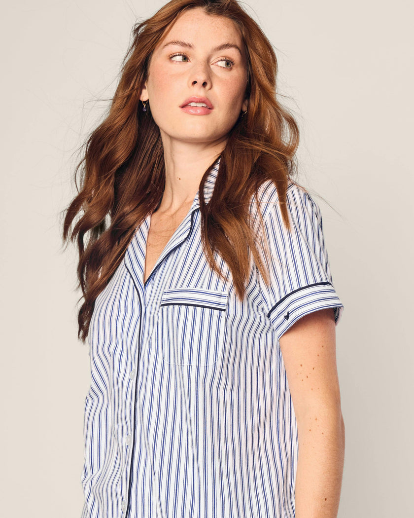 Women's Pima Short Set in Navy French Ticking