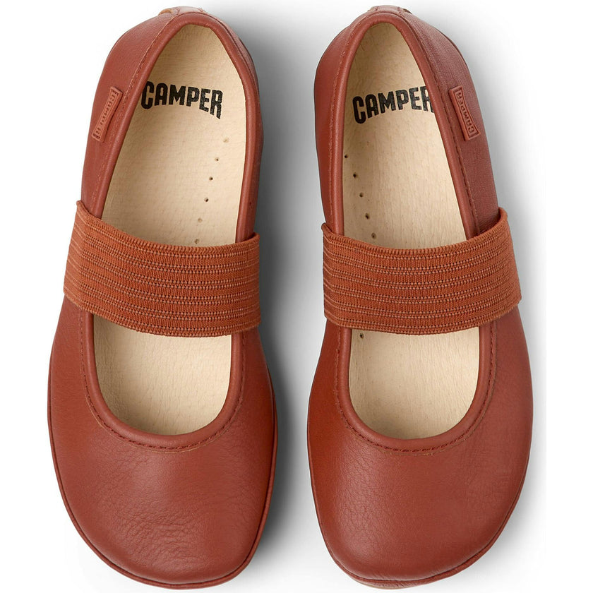 Right Elastic Strap Leather Ballerinas, Red