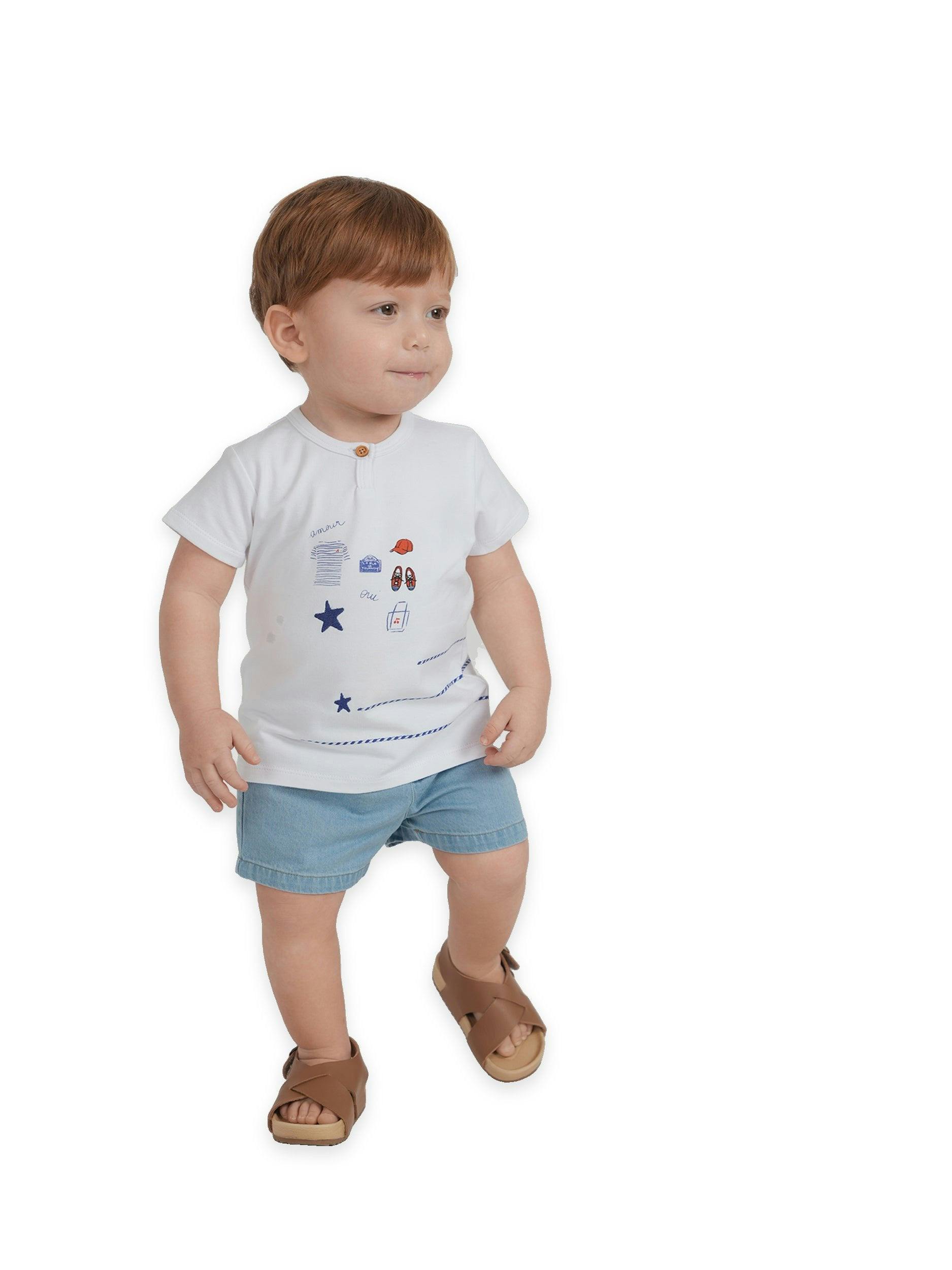 Star Embroidered Woven Denim Set