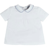 Scallop Embroidered Peter Pan Collar Pleated Top in White (12mths-6yrs)