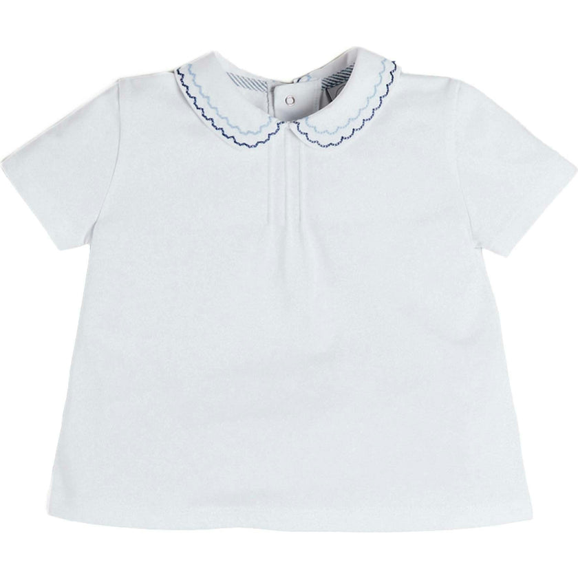 Scallop Embroidered Peter Pan Collar Pleated Top in White (12mths-6yrs)
