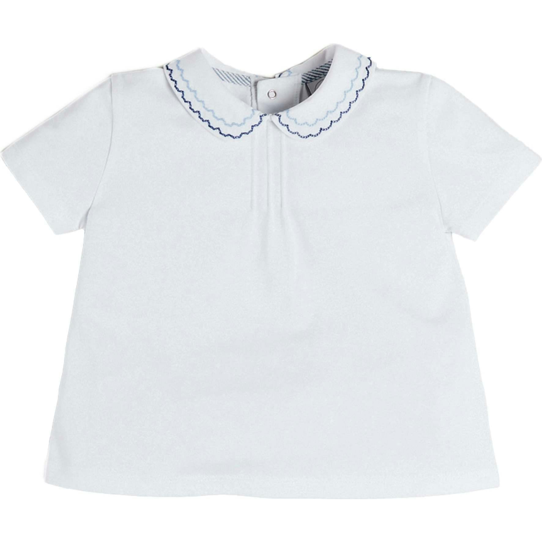 Scallop Embroidered Peter Pan Collar Pleated Top in White (12mths-6yrs)