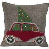 Hand Felted Wool Christmas Pillow - Car Tree Gray - 20" Arcadia Home