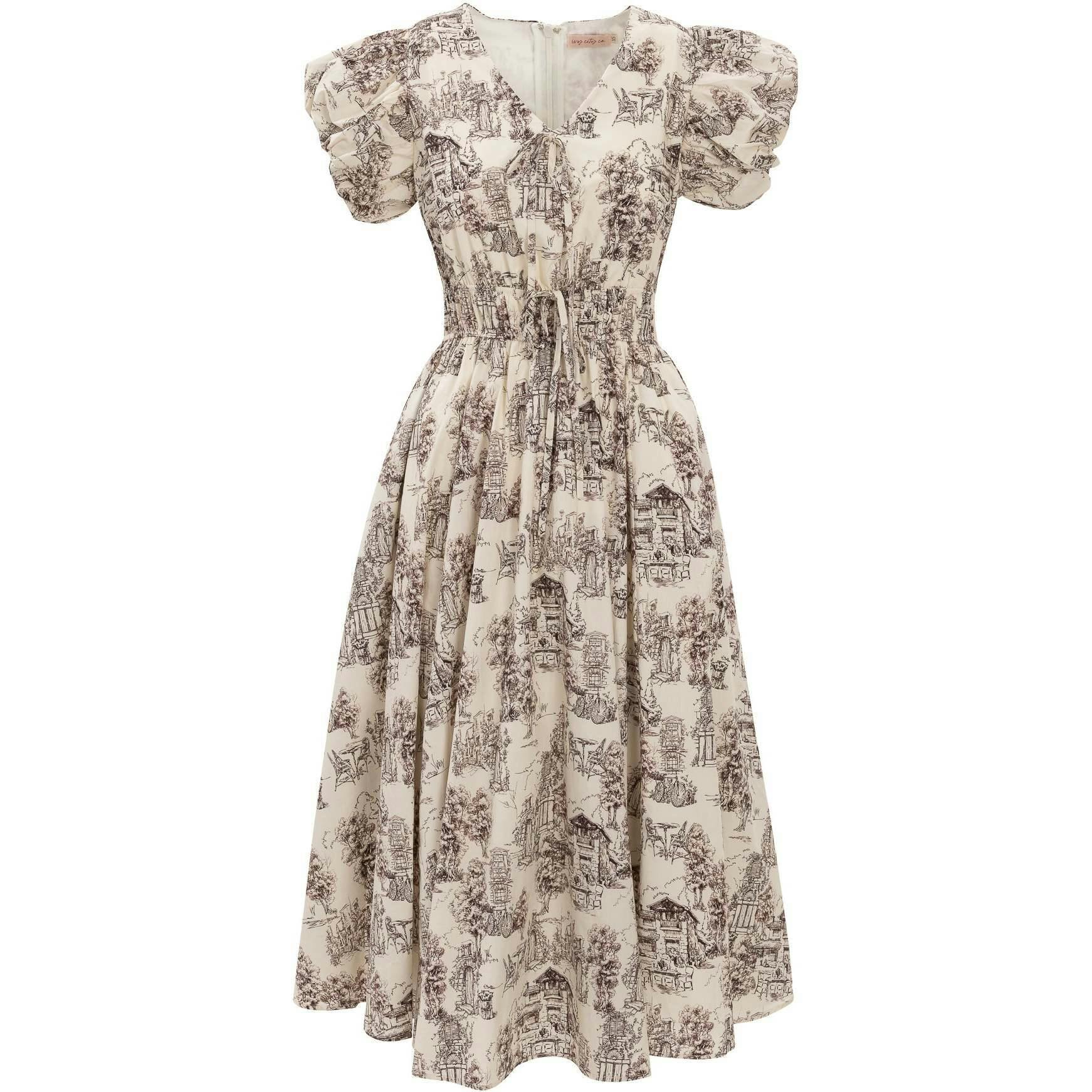 Zaza Midi Dress in Brown Toile