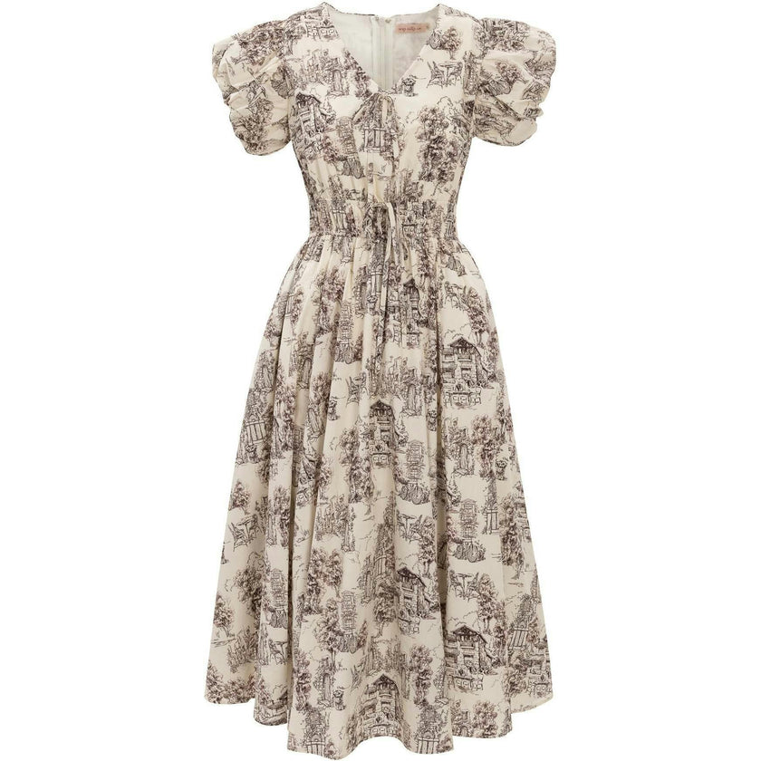 Zaza Midi Dress in Brown Toile