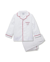 Kid's Twill Pajama Set in White with 'Made with Love' Embroidery
