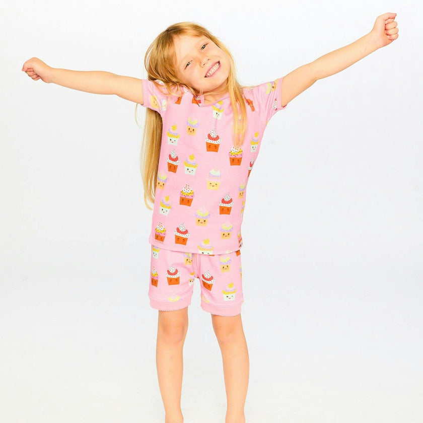 Organic Cotton Two-Piece Pajamas Set Pink Cupcake Print