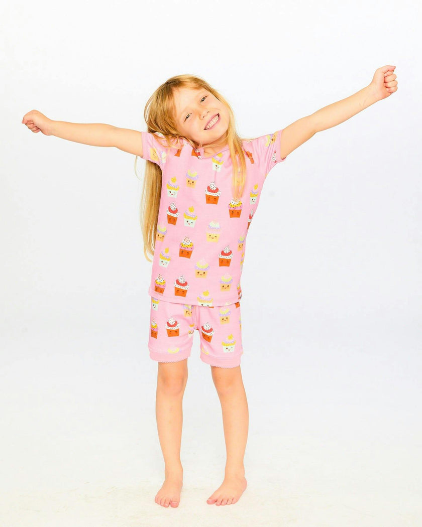 Organic Cotton Two-Piece Pajamas Set Pink Cupcake Print