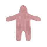 Chenille - Rose Hooded Romper with Striped Texture
