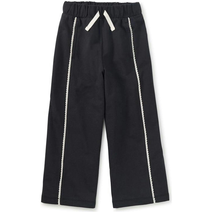 Lace Trim Track Pants, Black