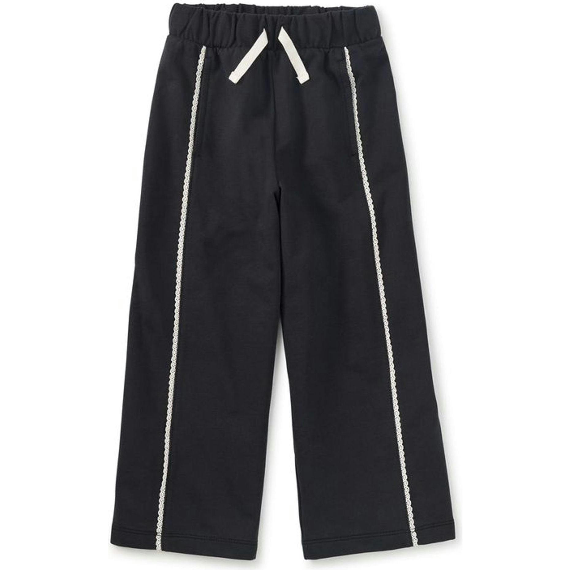 Lace Trim Track Pants, Black