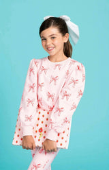 Ribbon Puff Sleeve Set Pink