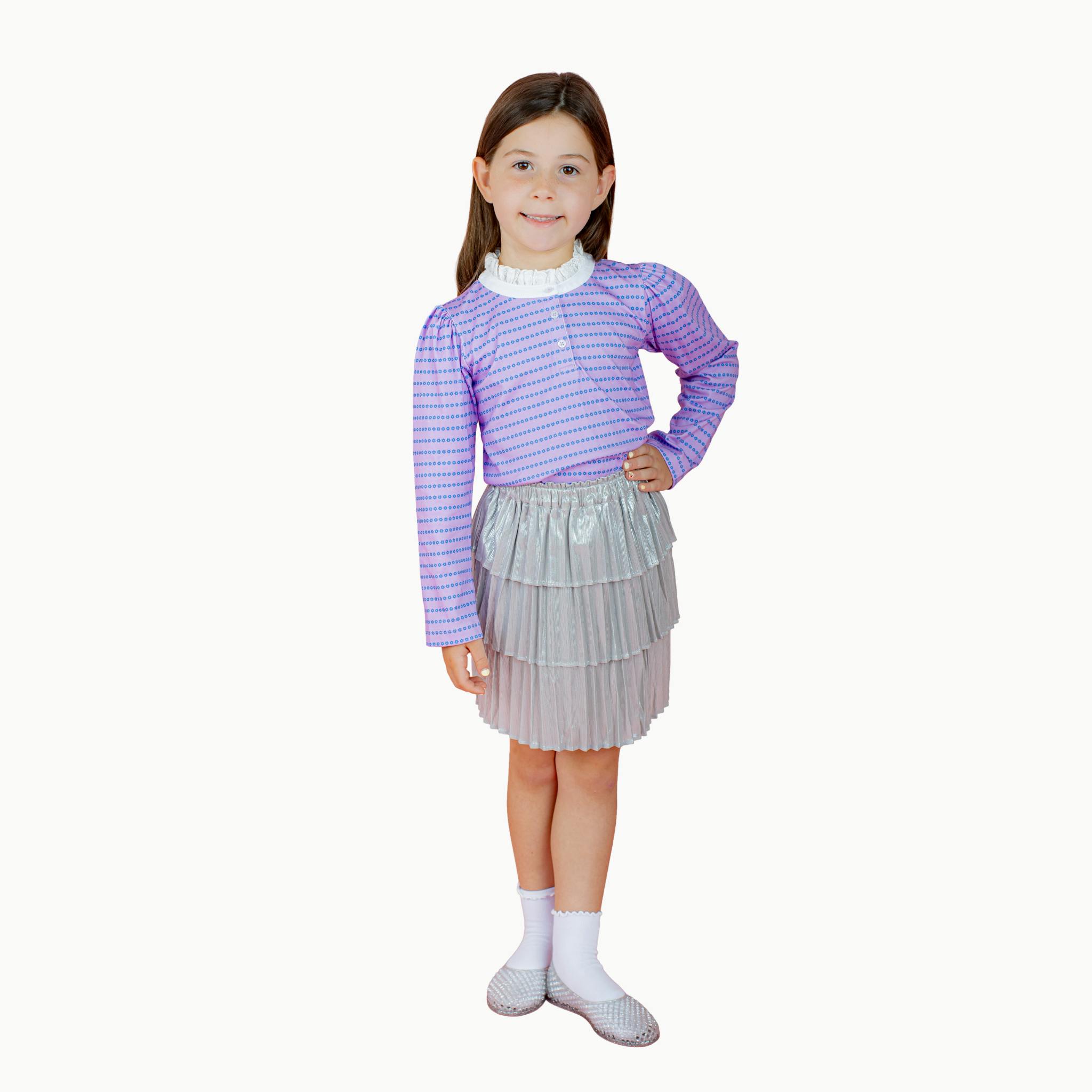 Lace Trim Long Sleeve Tee in Purple Floral Stripe