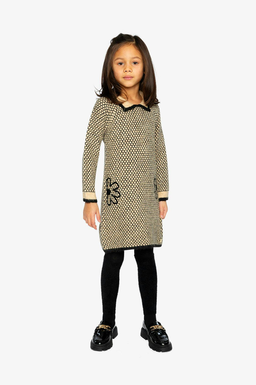 Knit Dress With Collar Beige And Black