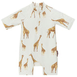 Giraffe Zipper Short Sleeve Shortall Swimsuit