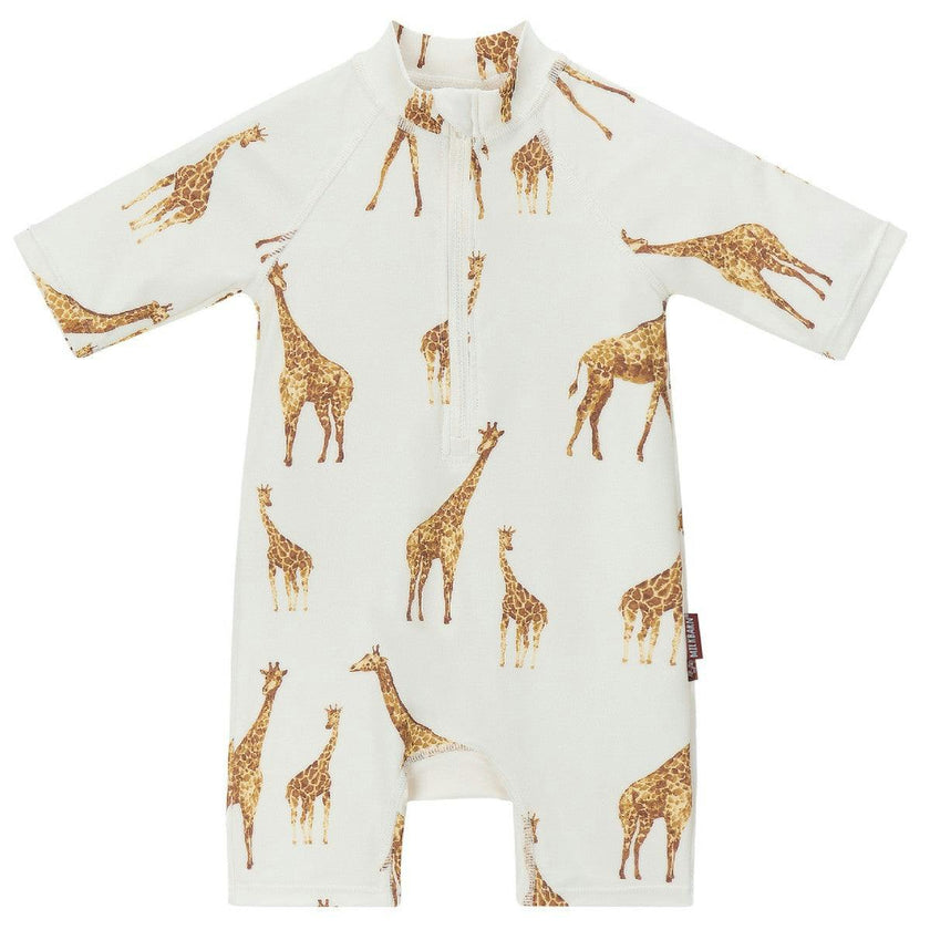 Giraffe Zipper Short Sleeve Shortall Swimsuit