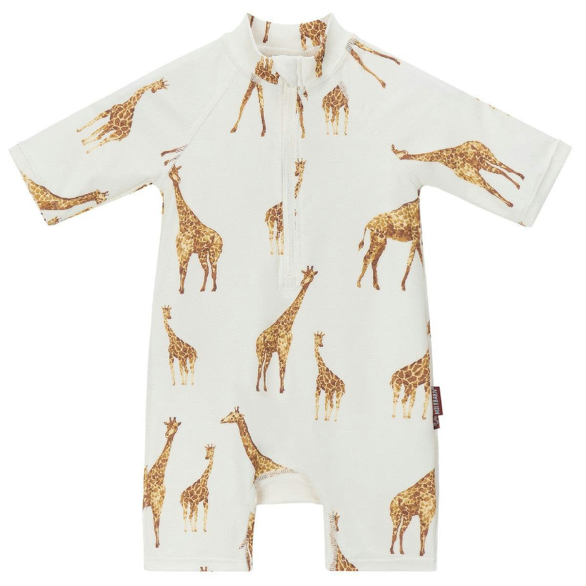 Giraffe Zipper Short Sleeve Shortall Swimsuit