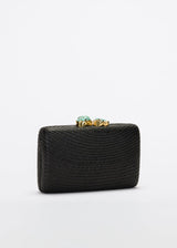 Women's Jen Straw Turquoise Stone Clutch Bag, Black