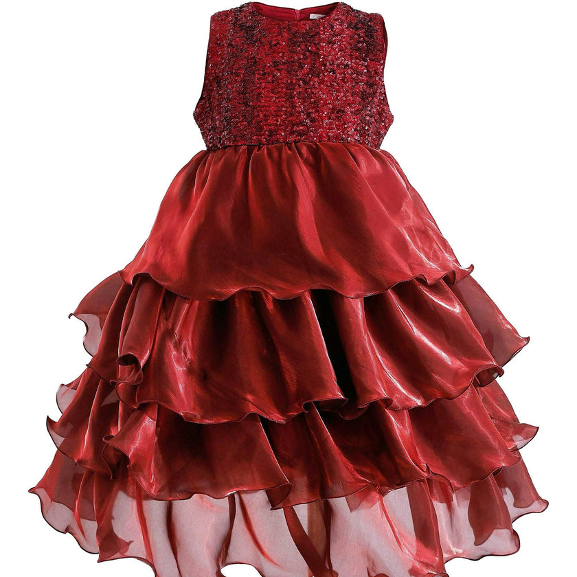 Red Sequin & Tiered Organza Dress