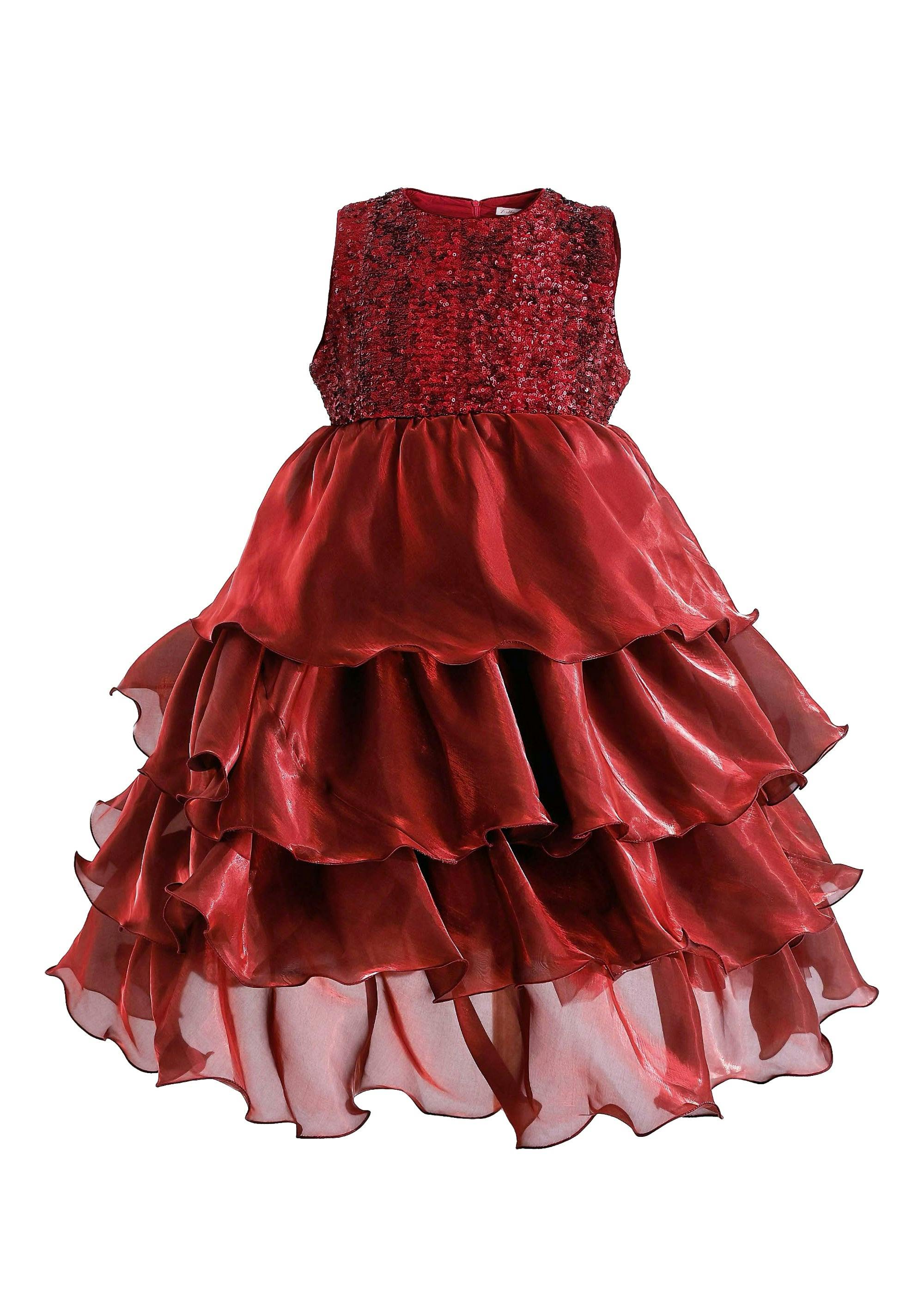 Red Sequin & Tiered Organza Dress