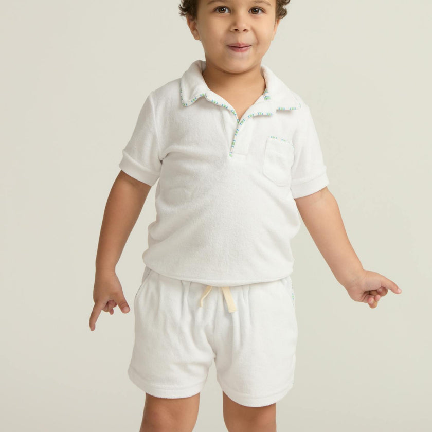 unisex shell white french terry polo