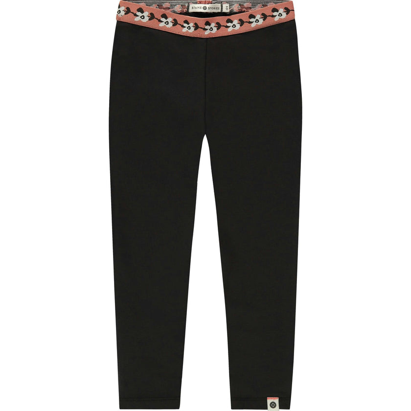 Wrap-Around Floral Print Contrast Waistband Leggings
