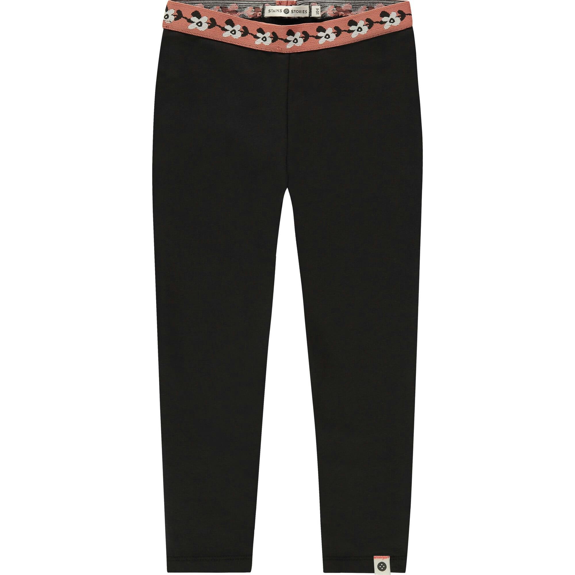 Wrap-Around Floral Print Contrast Waistband Leggings