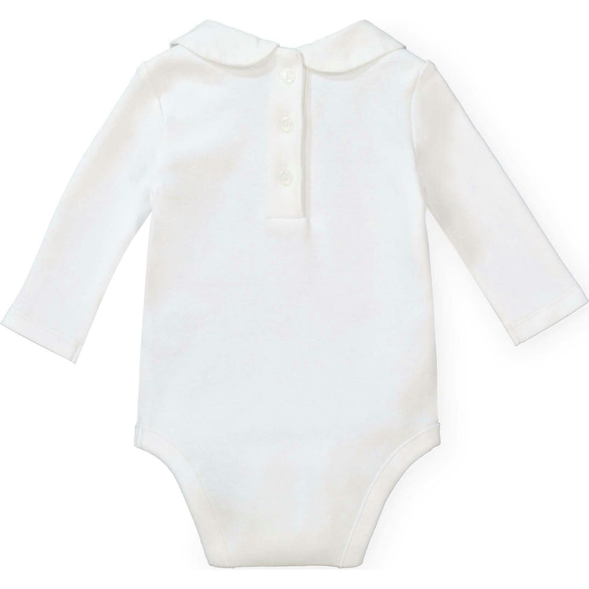 Organic Knit Peter Pan Collar Bodysuit, White