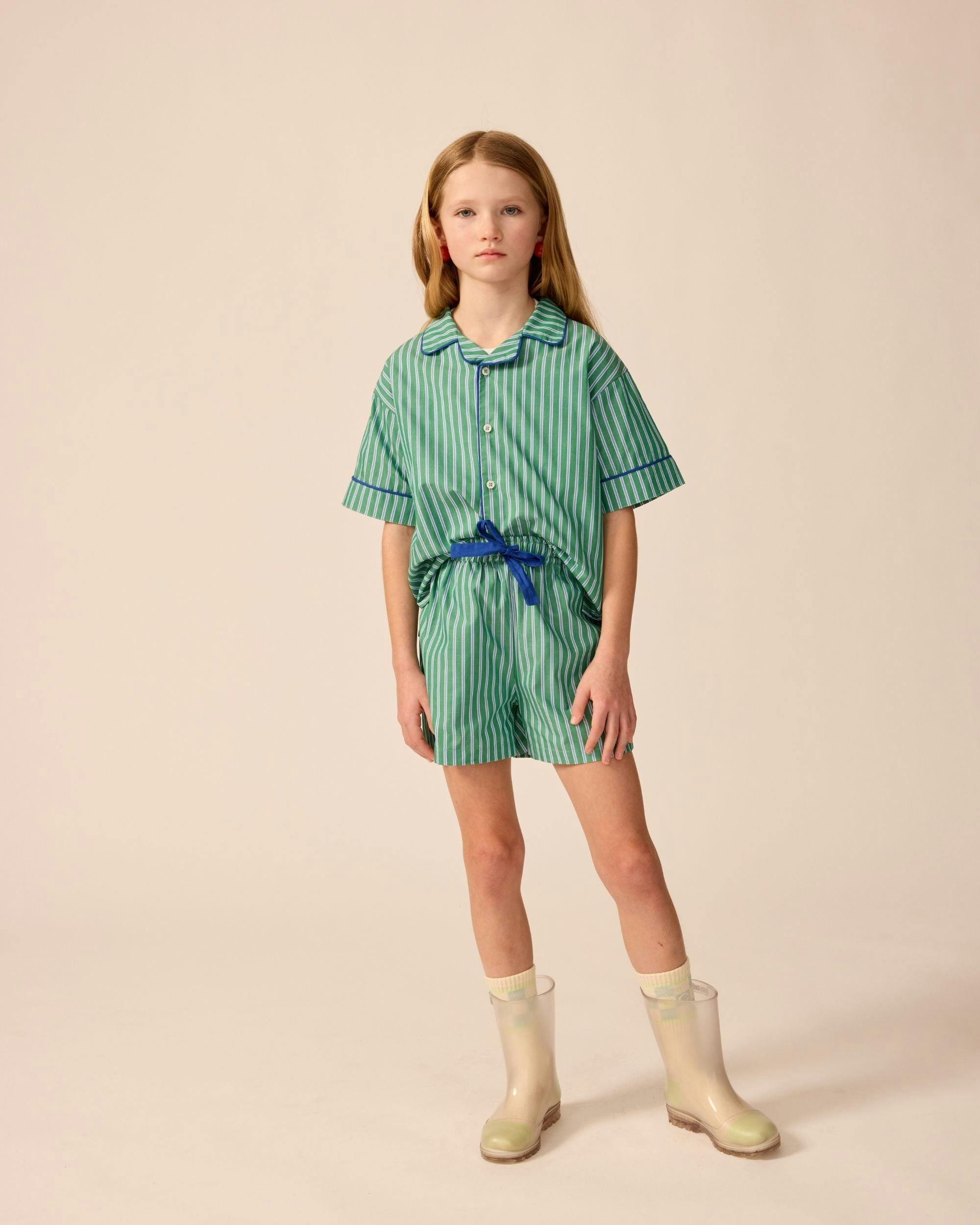 Bowling Shirt in Cucumber Stripe