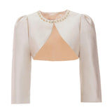 Champagne Cropped Satin Cardigan