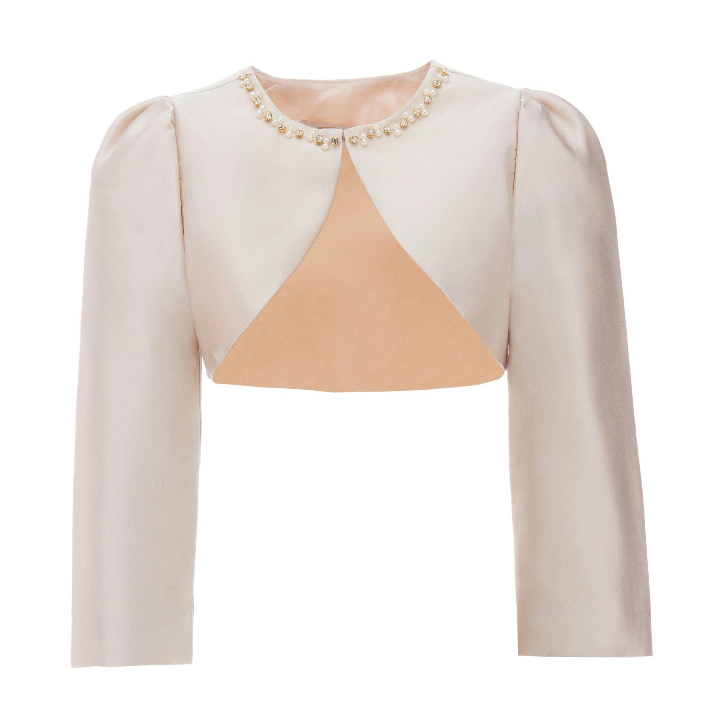 Champagne Cropped Satin Cardigan