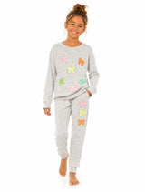 Hacci Sweatpants with Assorted Color Glitter Chenille Bow Patches