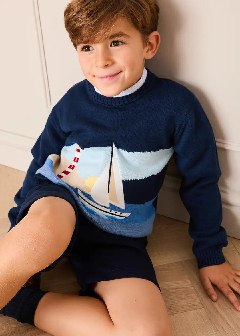 Seaside Postcard Knitted Jumper in Navy (18mths-6yrs)