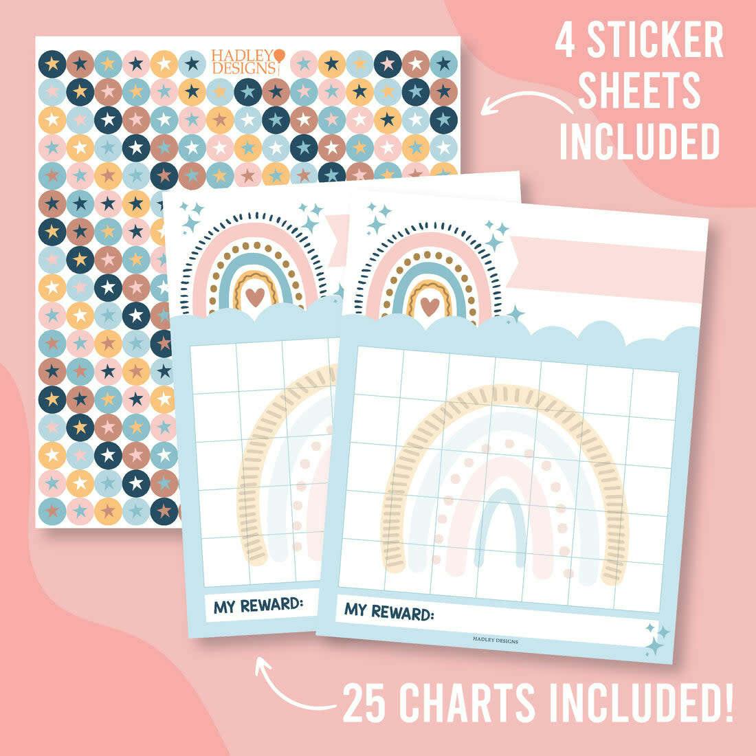 Boho Rainbow Kids Reward Sticker Charts & Day-N-Night Routine Charts Bundle