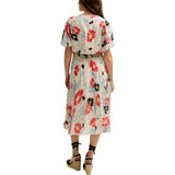 Galaxy Cowl Neck Poppy Print Midi Dress