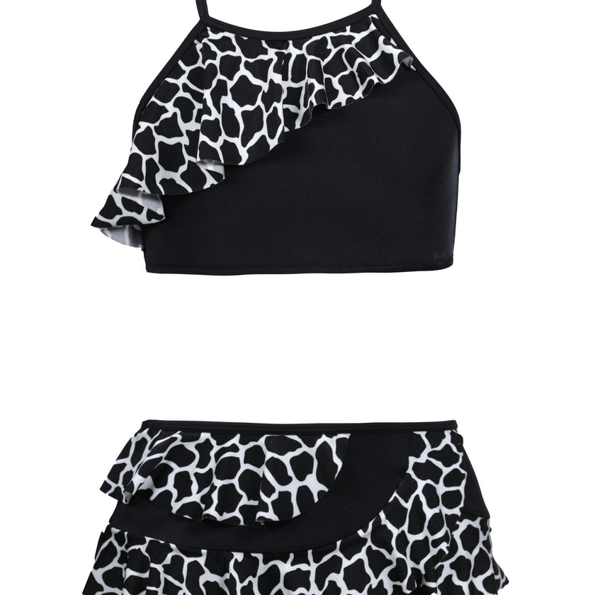 Tinto Print Halter Neck Ruffled 2-Piece Bikini Swimsuit