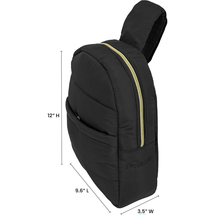 Style.Lab: Bekah Puffer Crossbody Backpack Belt Set - Black