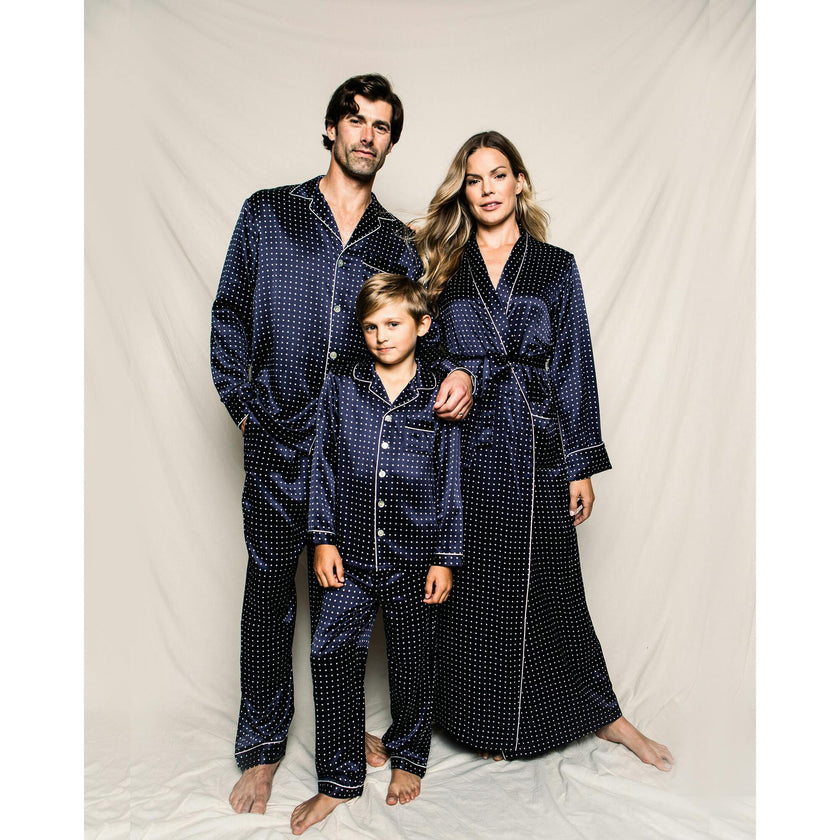 Men's Silk Pajama Set in Navy