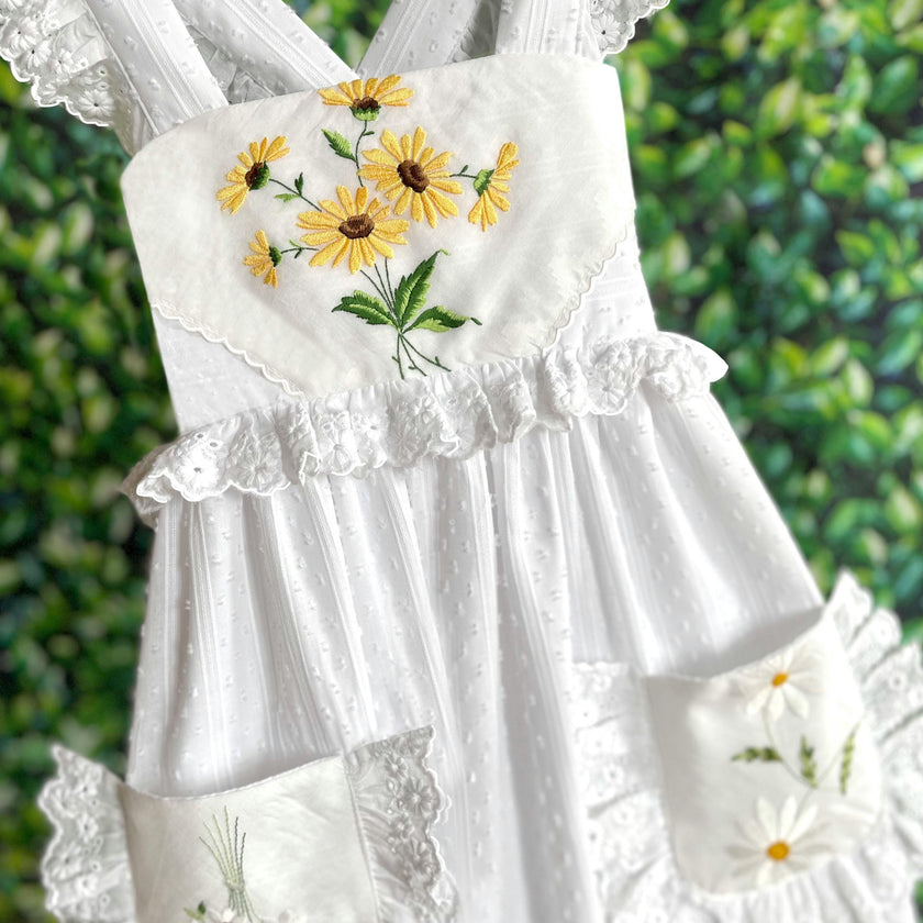 8y Heirloom Handkerchief Dress in Provençal Sunflowers & Daisies