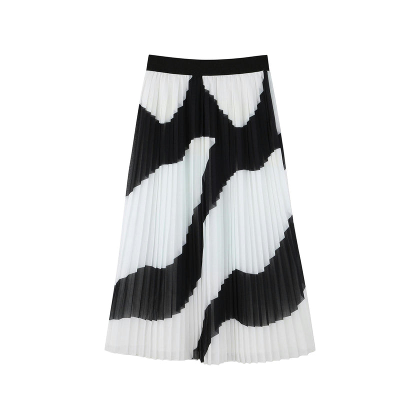 Girls Black & Ivory Zebra Pleated Skirt