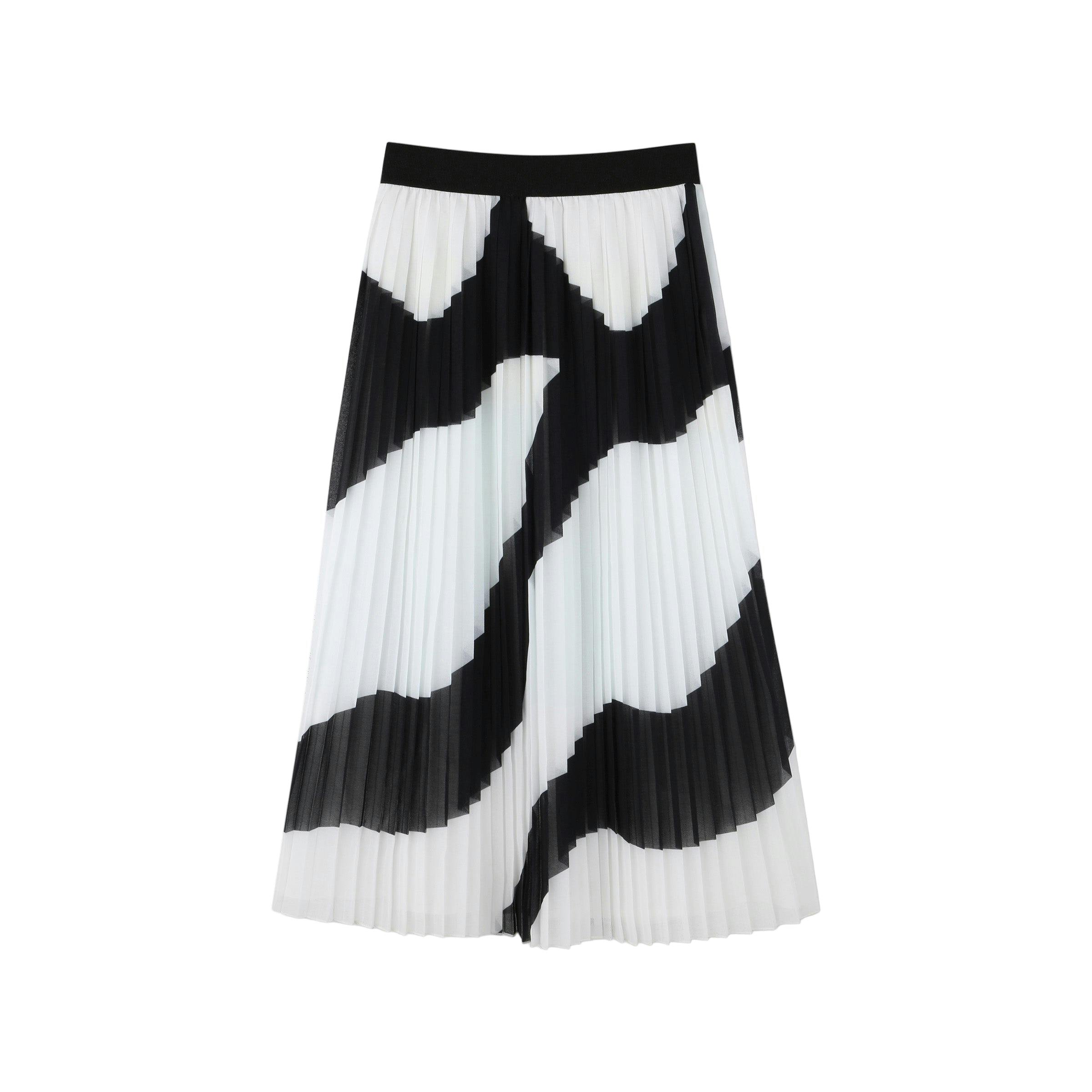 Girls Black & Ivory Zebra Pleated Skirt