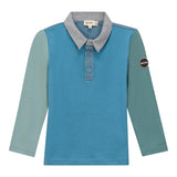 Woven Long Sleeve Contrast Polo Dark Dusty Blue/Dusty Blue