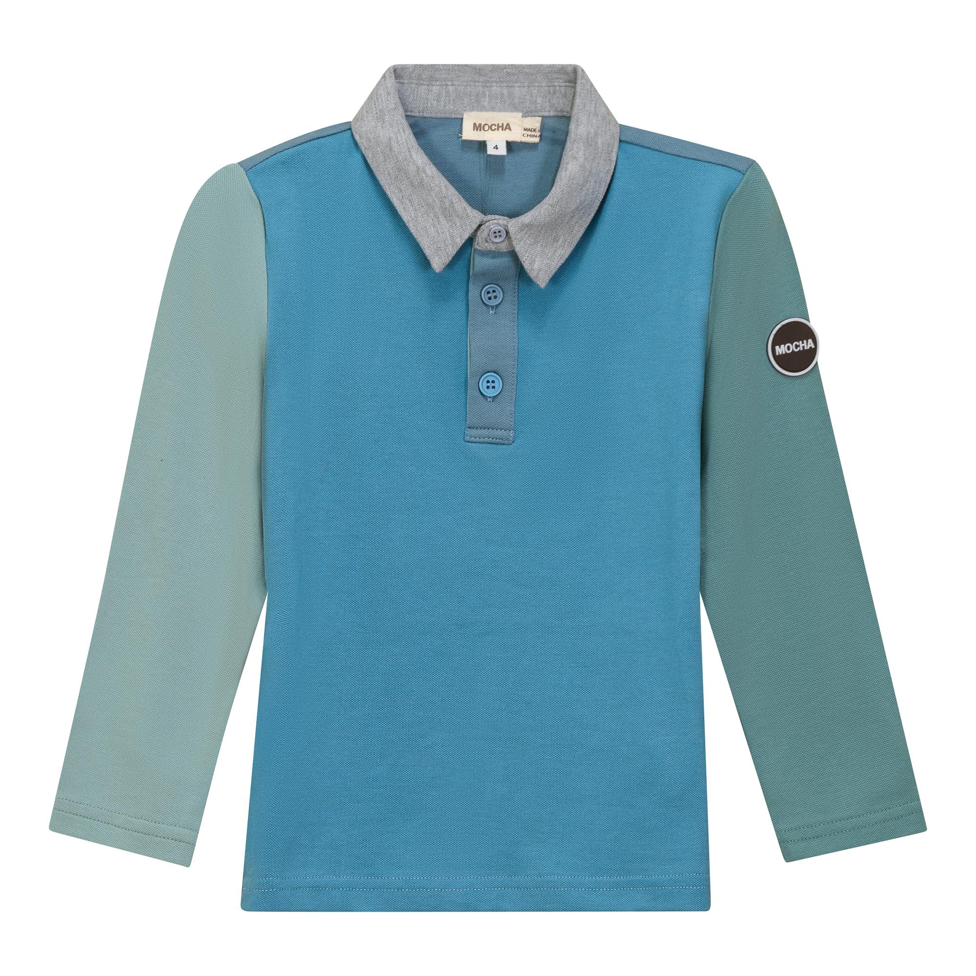 Woven Long Sleeve Contrast Polo Dark Dusty Blue/Dusty Blue