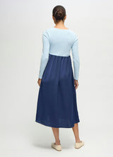 Long Sleeve Knit to Woven Maternity Nursing Midi Dress