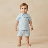 Organic Polo Shirt & Shorts Set - Light Blue